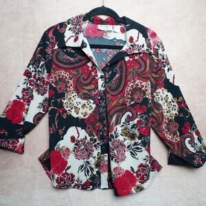 Blue Diamond Stretch Y2K Paisley Floral Blouse L